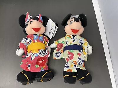 Mickey And Minnie Mouse Japanese 8  Plush Disney Bean Bag Set NEW W/ Tags • $20