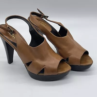 A.n.a. Shoes Heels Brown Leather Open-Toe Wood Block Heels 6.5 • $5.99
