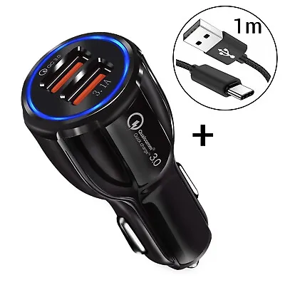 Universal Fast Dual USB Car Charger 12V 24V With 1m Type-C Charging Cable Black • $12.80