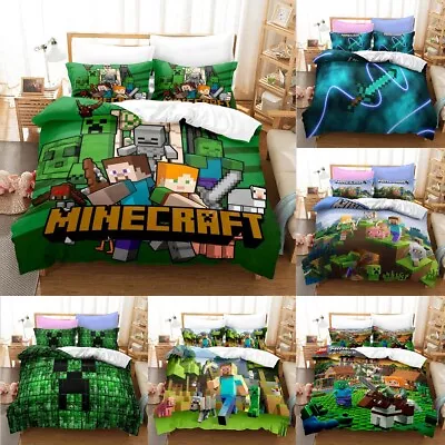 Minecraft PRINTED DUVET COVER SET QUILT BEDDING SETS DOUBLE KING SIZE • £8.26