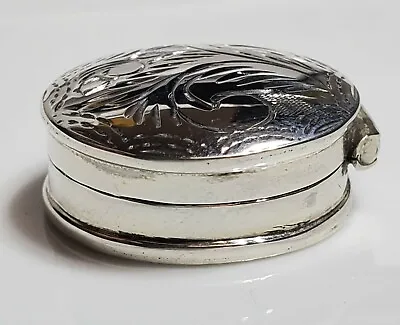 Vintage Round Sterling Silver Hinged Pill Box Shape Etched .925 PL1 • $55