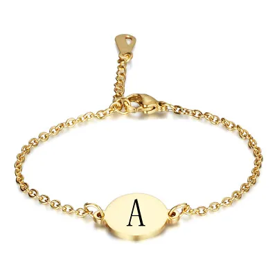 26 Stainless Steel Alphabet Gold Women Initial Letter Chain Bridesmaid Bracelet • £4.29