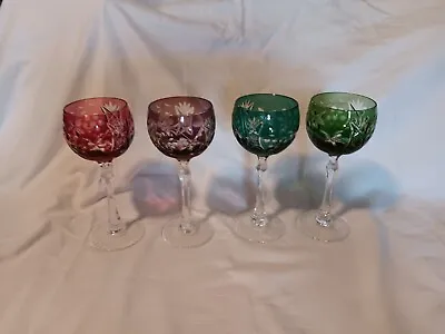 Vintage Bohemian Crystal  Wine Hock Goblet Glasses Multicolor  Set Of 4 • $105