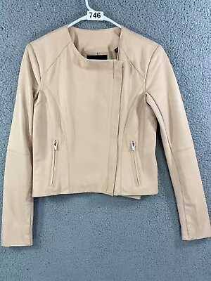 Veda M Soft Beige Leather Moto Jacket Coat • $152.99