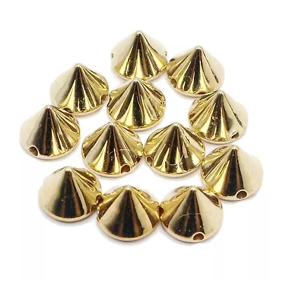 100 Gold Tone Metallic Rock Punk Spike Rivet Acrylic Taper Stud Beads 12X10mm • $3.59