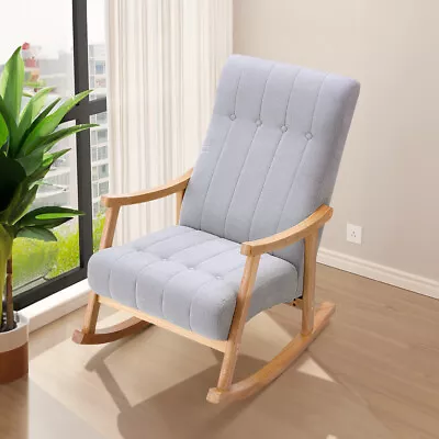 Rocking Chair Recliner Armchair Velvet Upholstered Single Sofa Solid Wood Frame • £89.95