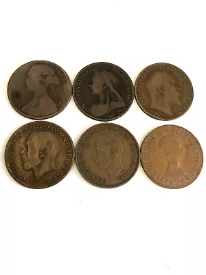 OLD COPPER PENNY COIN ( 6 Coins ) 1800s To 1960s • £3