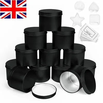 12pcs Black Candle Making Tins 100ml Empty Storage Jars With Screw Lids Gifts • £11.39