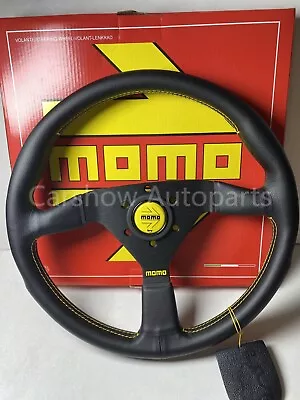 MOMO MonteCarlo 350mm 14' Leather YellowStitching Thickened Sport Steering Wheel • $89.99