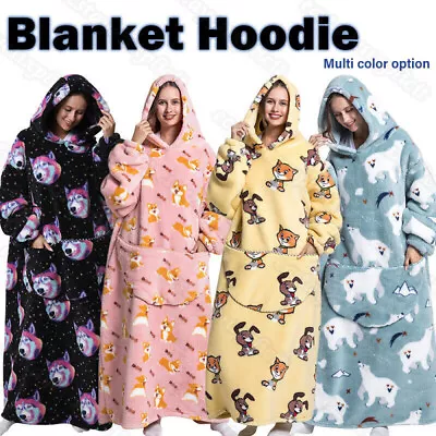 £27.39 • Buy Extra-Long Fleece Oversized Wearable Hoodie Blanket Winter Big Hooded Sweatshirt