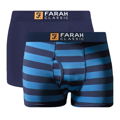 Farah Mens Boxers 2 Pack Keyhole Fly Trunks Cotton Blend Classic Underwear • £10.99