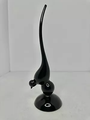 HTF Vintage MCM Viking Glass 1311 Ebony Epic Long Tailed Bird 9.75” Stunning • $649.99