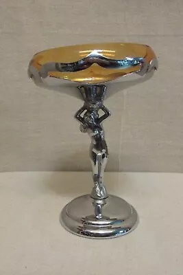 Vintage Farber Bros Krome Kraft Amber Glass Compote W/Nude Stem • $23.19