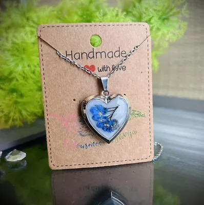 🩵Photo Memory Blue Forget Me Not Heart Locket Necklace 🩵 • £8.80