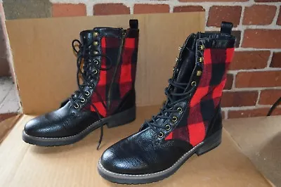 New Madden Girl Womens Miles Red Plaid Combat Boots • $39.99
