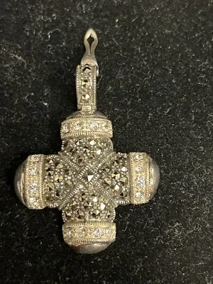 Vintage Sterling Silver Maltese Cross Enhancer With Marcasite And CZ Accents J97 • $59.99