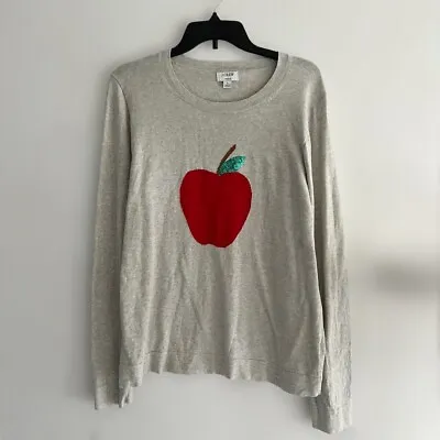 J.Crew Teddie Grey Apple Knit Sweater Size L Teacher Preppy Crewneck Sequin • $26.95