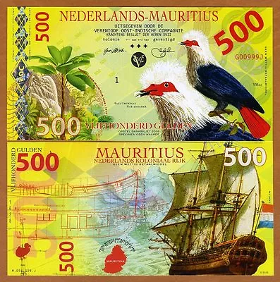 Netherlands Mauritius 500 Gulden 2016 Private POLYMER UNC Blue Pigeon  • $2.84