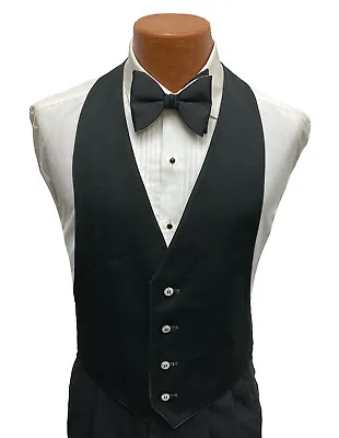 Men's Vintage Tuxedo Vest & Bow Tie Black White Reversible 1970's Prom Wedding M • $29.99