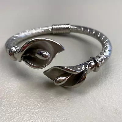 Steel By Design Hinged Bangle Bracelet Calla Lily Womens QVC Silver Tone • $32.99