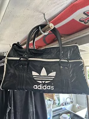 Adidas Black And White Leather Duffle Sports Bag 15 Inches Wide • $70