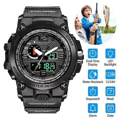 Men Army Sports Watch Dual Time Zones Military Digital Analog Quartz Wrist Watch • $14.93
