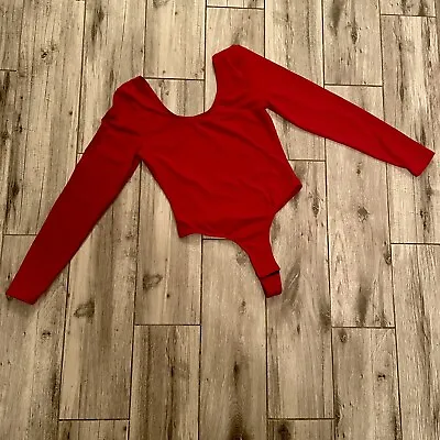 VTG Red Long Sleeve Scoop Neck Jumping Joy Bodysuit High Cut Open Back 80s Sz M • $15.28