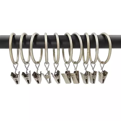 Silver Curtain Rings With Clips Heavy-duty Metal Drape Clip Pole Rod 28mm X 10 • £3.89