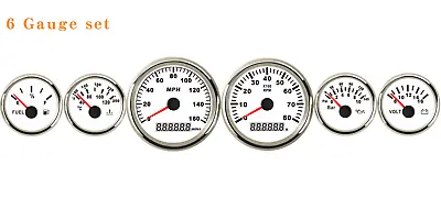 6 Gauge Set 160MPH GPS Speedometer Tacho Fuel Water Temp Volt Oil Pressure White • $170.99