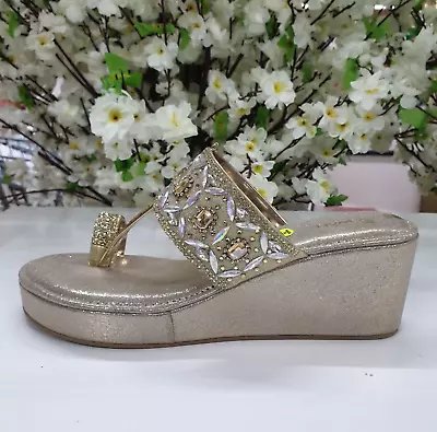 Indian Bridal Wedge Heels Women Sandal For Bride Champagne Bridesmaid Partywear • $99.99