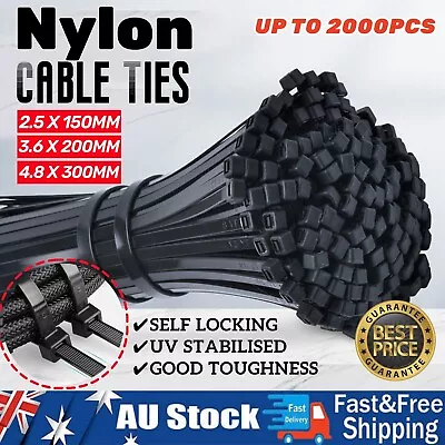 Cable Ties Zip Ties Nylon UV Stabilised 100/200/500/1000/2000x Black Cable Tie • $74.90