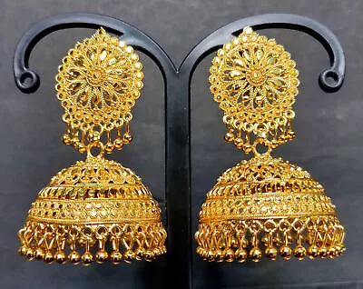 22K Gold Plated Gift Jhumka Earrings Indian 3'' Long Wedding SET Jar397 • $32.79