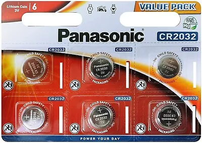 6 Panasonic CR2032 Lithium Coin Cell 2032 3V Battery Car Key Fobs Toys Remote • £5.89