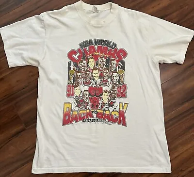 Vtg Chicago BULLS 1992 NBA World Champs Back To Back Caricature T Shirt Large • $42.50