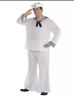 Adult Plus Size Sailor Man Costume #873 4 Pc Hat Tie Shirt Pants Halloween 48-52 • $49.99