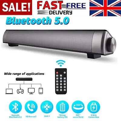 Bluetooth 5.0 Wireless TV Soundbar Speaker 3D Sound Bar Home Subwoofer Black • £20.90