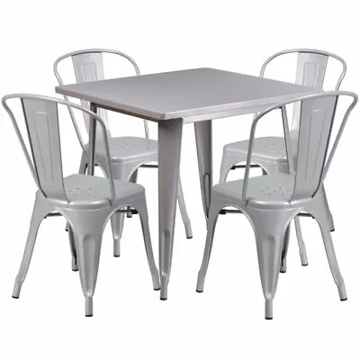 Bowery Hill 5 Piece Square Metal Dining Set In Silver • $589.99