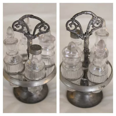 Miniature Vintage Glass Bottles With Stand Set Of Four Antique • $39.99