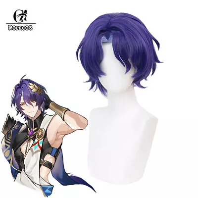 Game Honkai Star Rail Dr. Ratio Cosplay Wigs 35cm Mixed Purple Synthetic Hair • $19.85