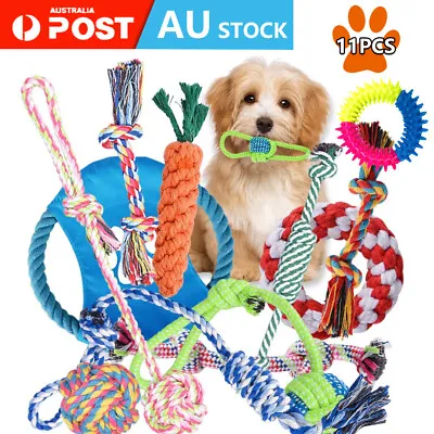 $17.79 • Buy 11x Dog Rope Chew Toys Kit Tough Strong Knot Ball Pet Puppy Cotton Teething Toy