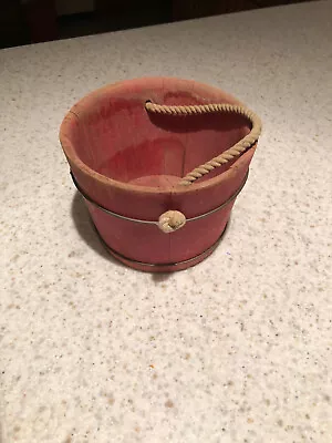 Primitive Old Red Small Wooden Bucket W/ Rope Handle • $20