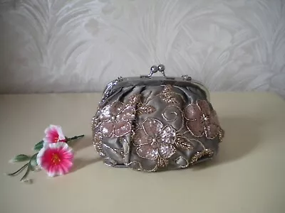 M&S Autograph Satin Floral Sequin & Beaded Evening Bag With Chain Handle • £5.99