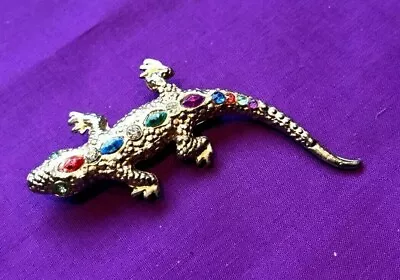 Estate Vintage Marcasite & Fruit Salad Crystals Lizard Figural Pin Brooch  PP209 • $12.99