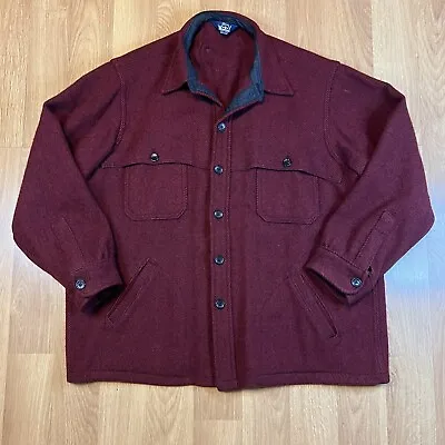 Vintage Woolrich Size XL Mackinaw Cruiser Herringbone Red Wool Shirt Jacket • $149.97