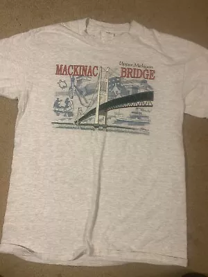 Vtg 90s Mackinac Bridge Upper Michgan Shirt M Graphic Print Rare Grey Island • $12.99