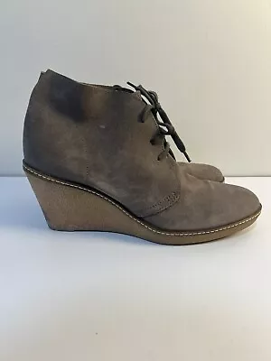 J. Crew MacAlister Wedge Boot Booties Suede Lace Up Ankle US Size 11 Gray Grey • $19