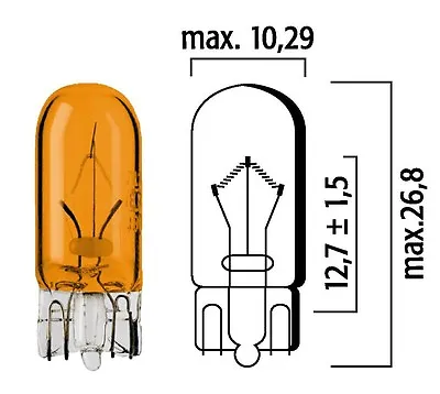 Ten 429101 Amber Mini Bulbs T 3-1/4 12V 5W W2.1x9.5d T10 Wedge Base - Made In EU • $9.15