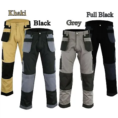 Men's Cargo Trousers Work Trouser Knee Pad Pocket Black Grey Khaki Heavy Duty • £14.49