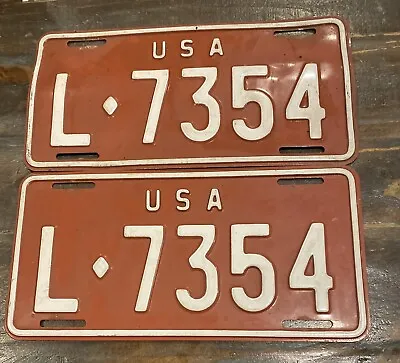 2Vintage USA License Plate Tag Red  L 7354  Automotive - Auto - Military 60’s • $55