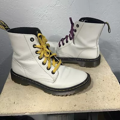 DR. MARTINS Air Wair Luana White Leather Combat Boots US Women's Size 9 • $35.09